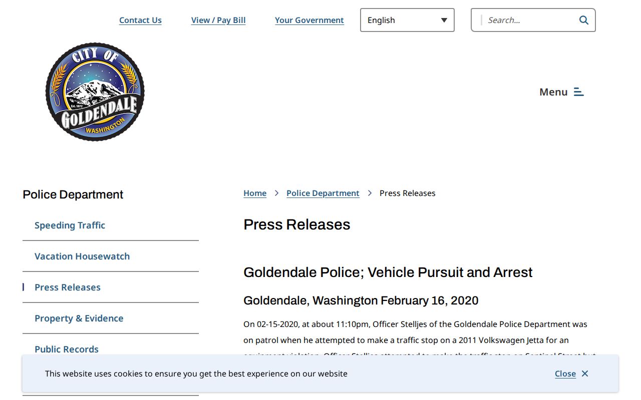 Klickitat County Goldendale Police Department official press-release record source